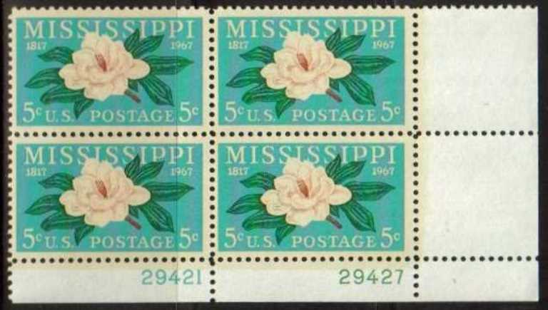 Scott 1337 Plate Block of 4 MNH Mississippi Statehood (5 cents)