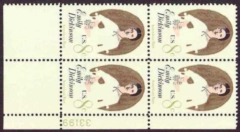 Scott 1436 Plate Block of 4 MNH Emily Dickinson (8 cents)