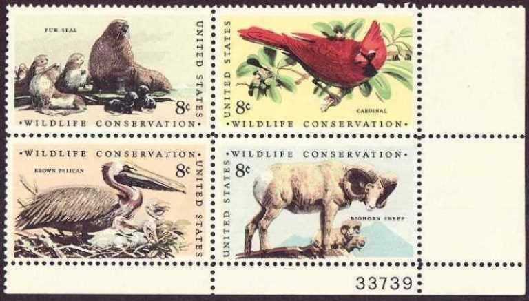 Scott 1464-1467 Plate Block of 4 MNH Wildlife (8 cents)