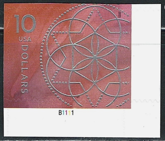 Scott #5755 $10 Floral design, a single stamp with Plate Numbr